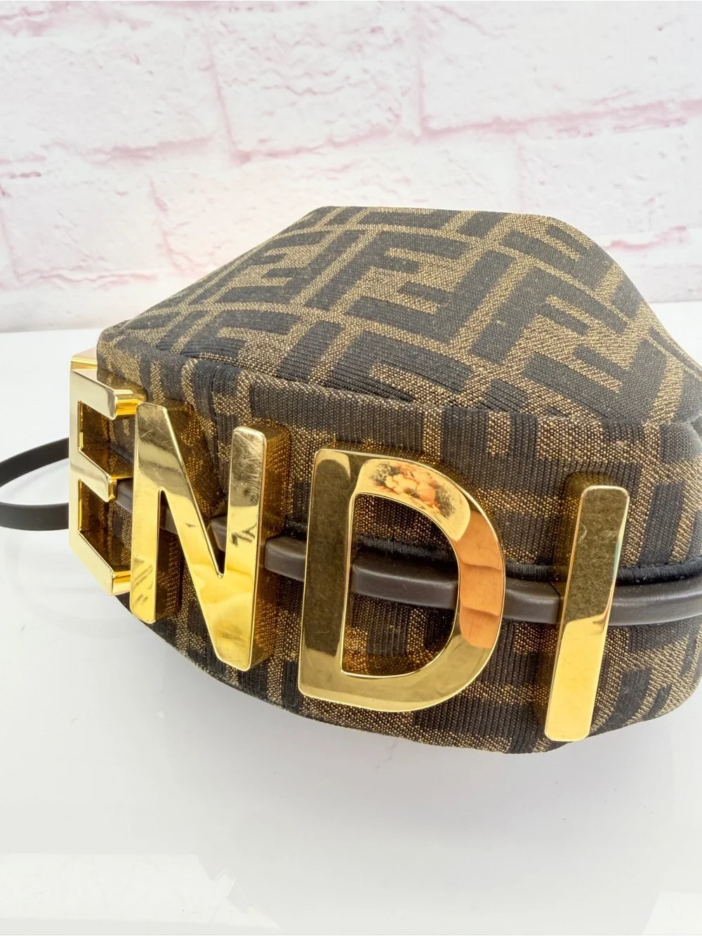 Fendi Denim Jacquard FF Effect Vitello Grace Mini Fendigraphy Hobo Bag Tobacco